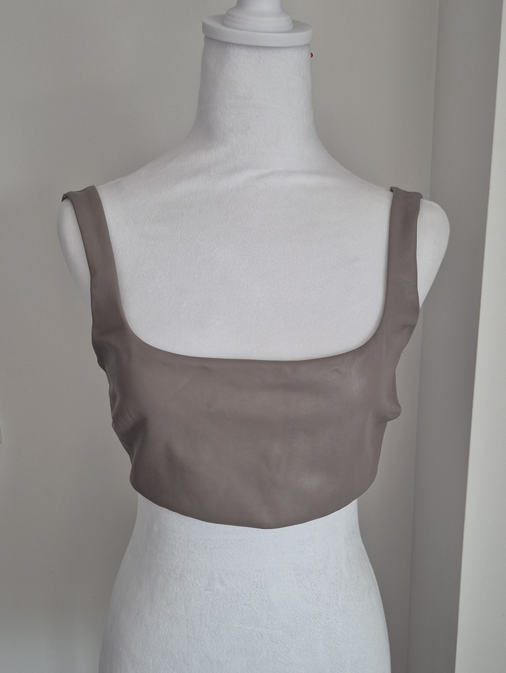Skims Faux Leather Bralette In Cement Size Large